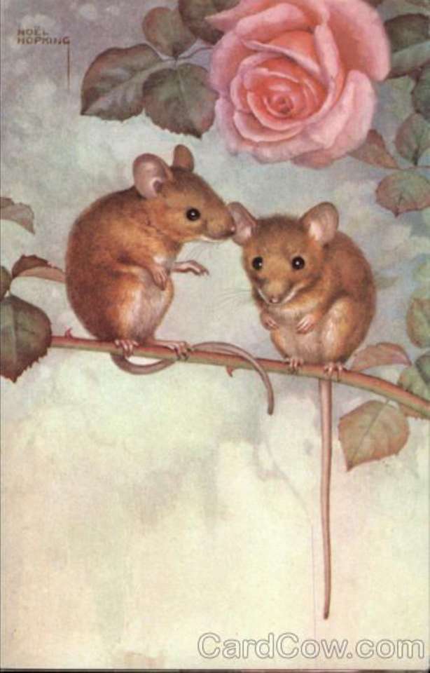 2 șoareci drăguți într-un tufiș de trandafiri jigsaw puzzle online