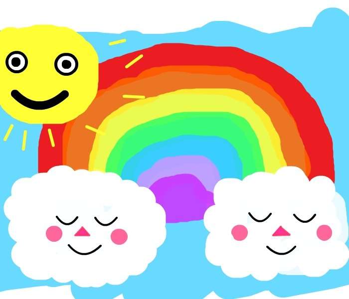 Солнце, облака и радуга онлайн-пазл