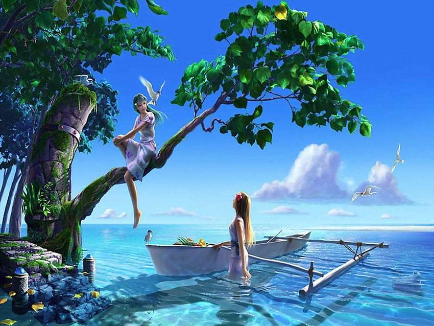 Charming landscape and beautiful girls jigsaw puzzle online