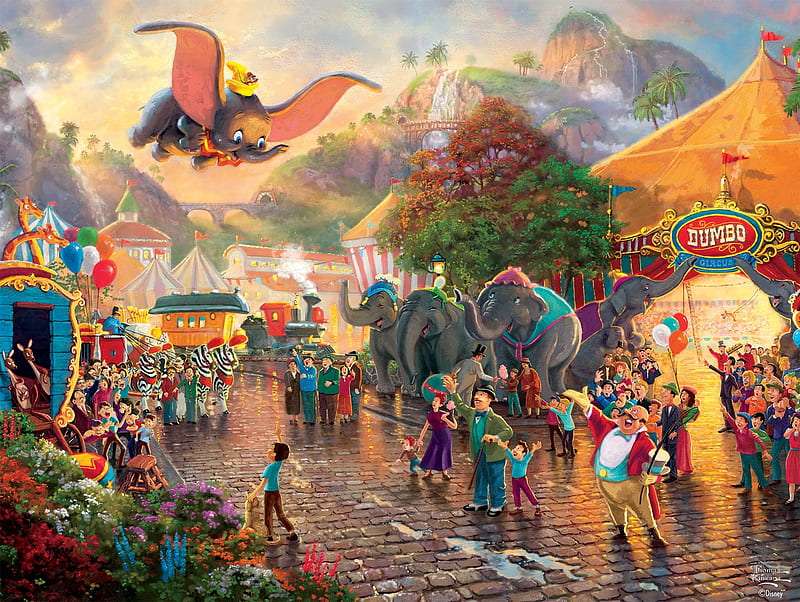 A alegria do povo da cidade com a visita de Dumbo quebra-cabeças online