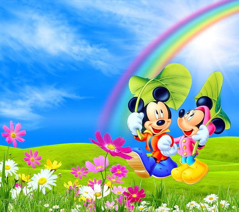 Topolino e Minnie e l'arcobaleno primaverile puzzle online