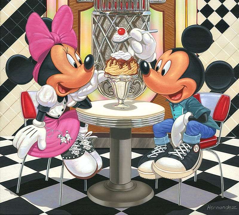 Minnie and Mickey Mouse on ice cream jigsaw puzzle online