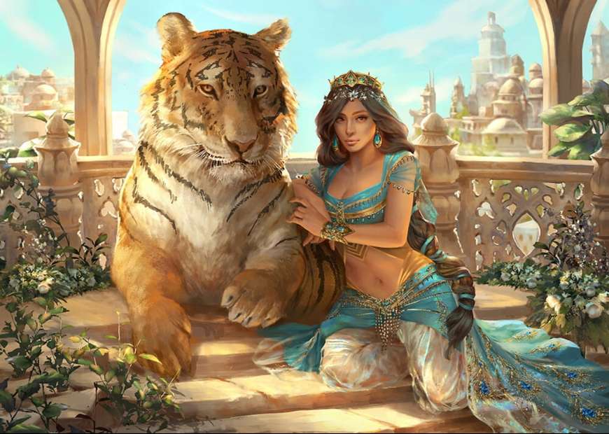 Принцеса Жасмин з тигром онлайн пазл