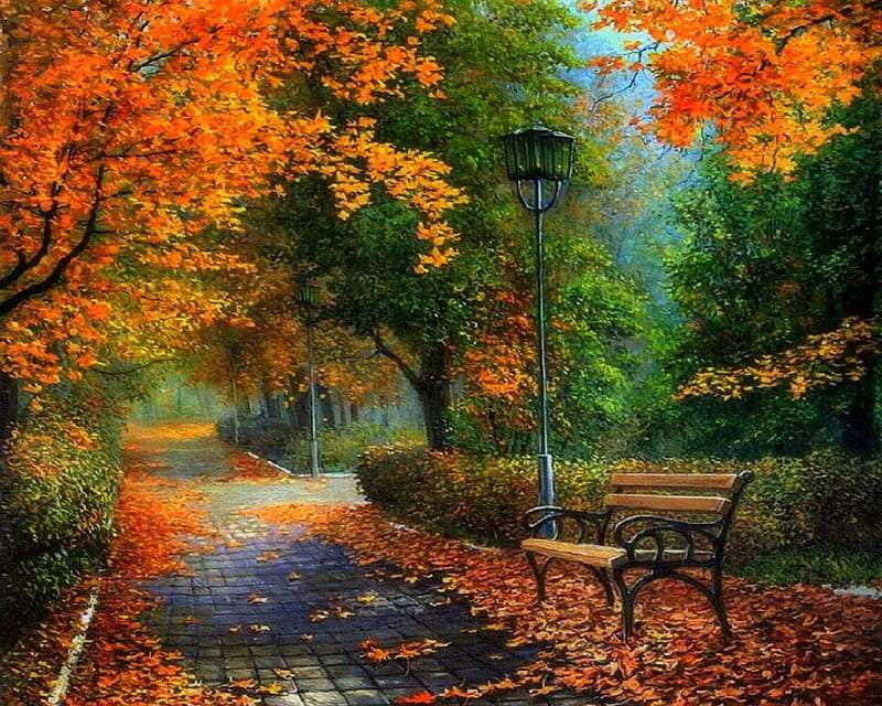 Schöner und bezaubernder Herbst im Park Online-Puzzle