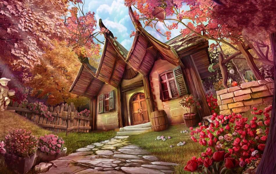 Bel cottage elegante con giardino puzzle online