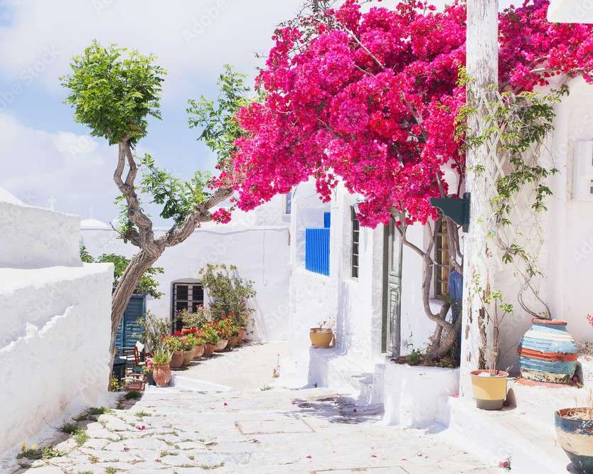 Грецька вулиця з квітами пазл онлайн