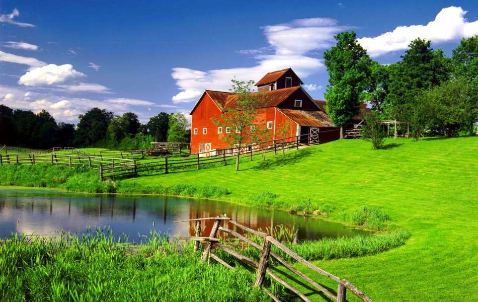 Όμορφο τοπίο από σπίτια δίπλα στη λίμνη παζλ online