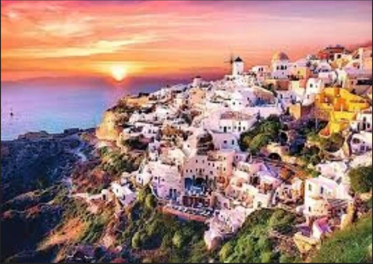 Zonsondergang boven Santorini online puzzel