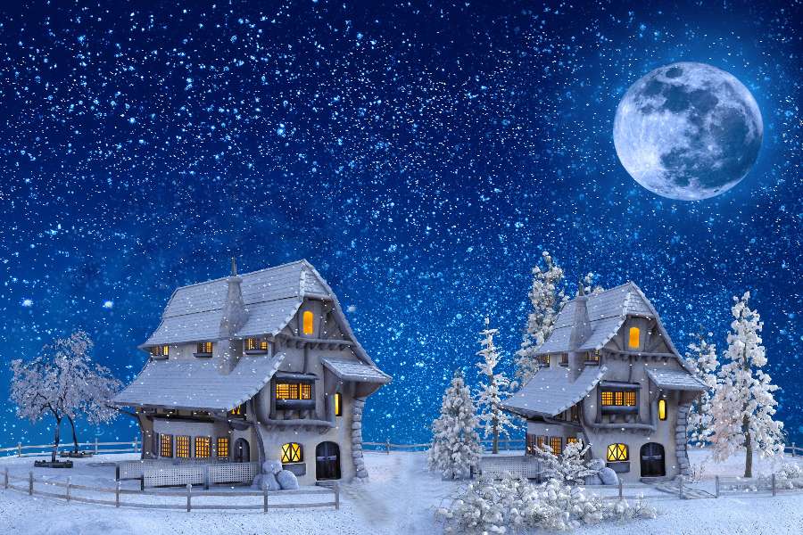 Charmante huisjes op een winternacht online puzzel