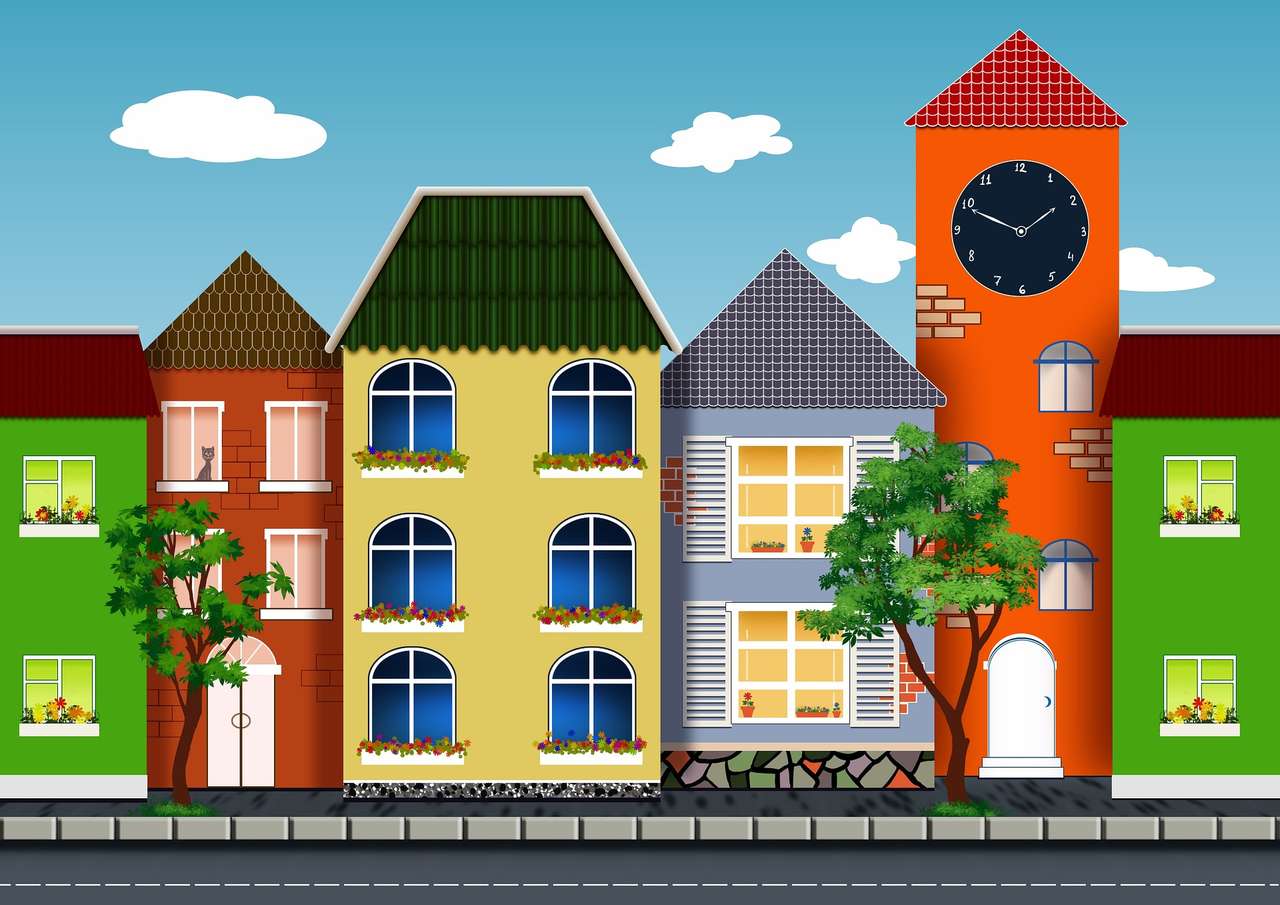 Kleurrijke huizen legpuzzel online