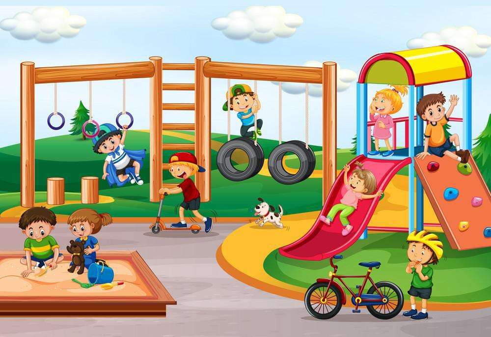 деца на детска площадка онлайн пъзел