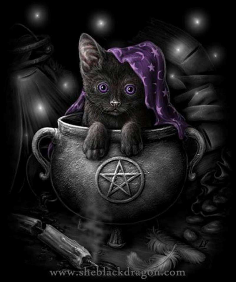 chaton noir dans un chaudron puzzle en ligne