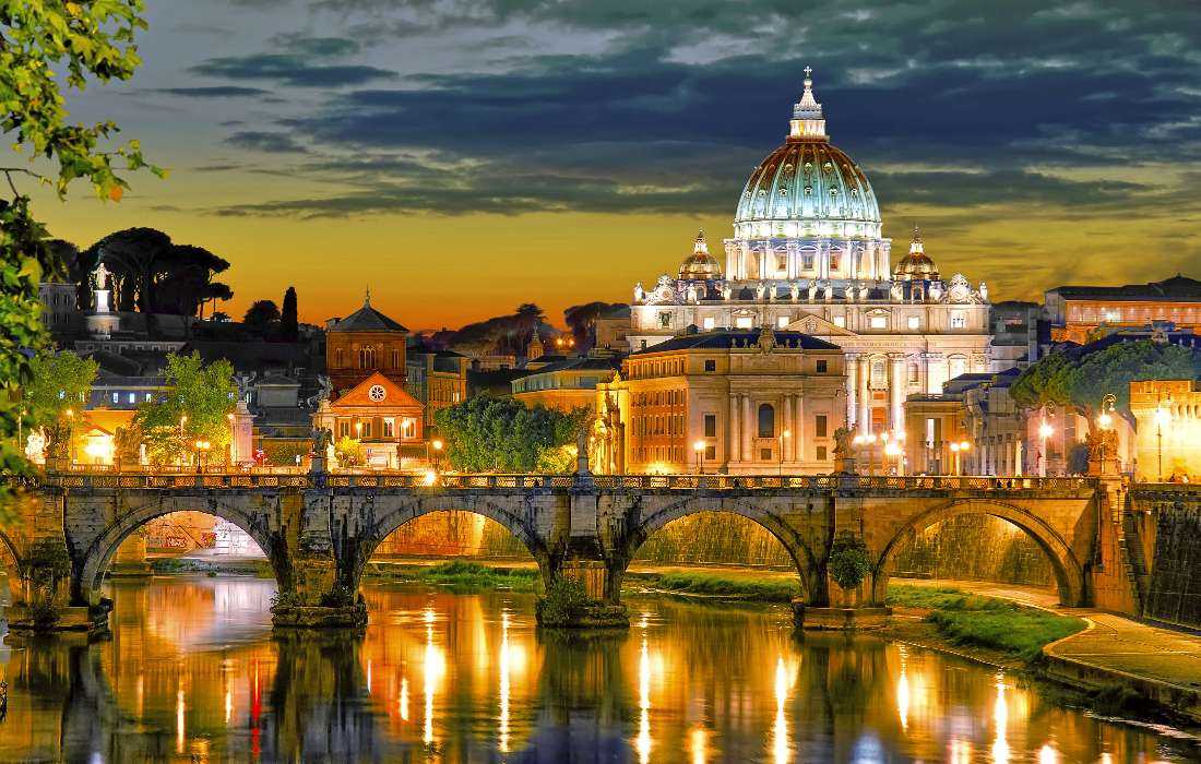 Βασιλική του Αγίου Πέτρου στην πόλη του Βατικανού τη νύχτα παζλ online