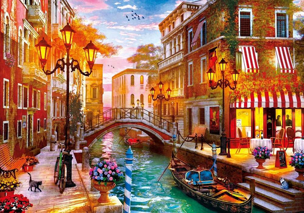 Zonsondergang over romantisch Venetië legpuzzel online