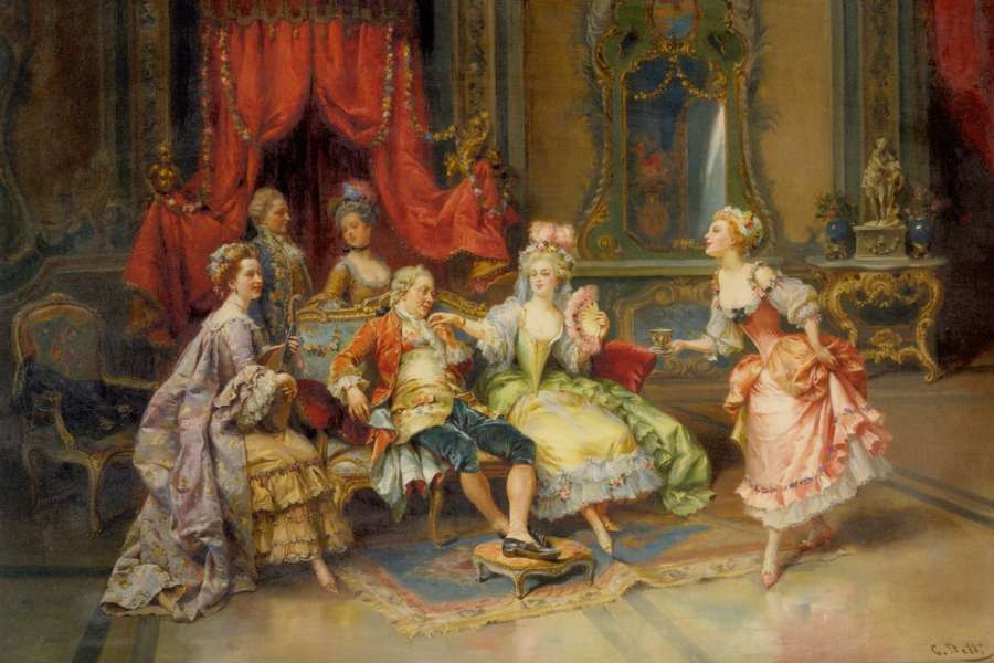 Ο Λουδοβίκος XV και οι κυρίες του στην αίθουσα του θρόνου παζλ online