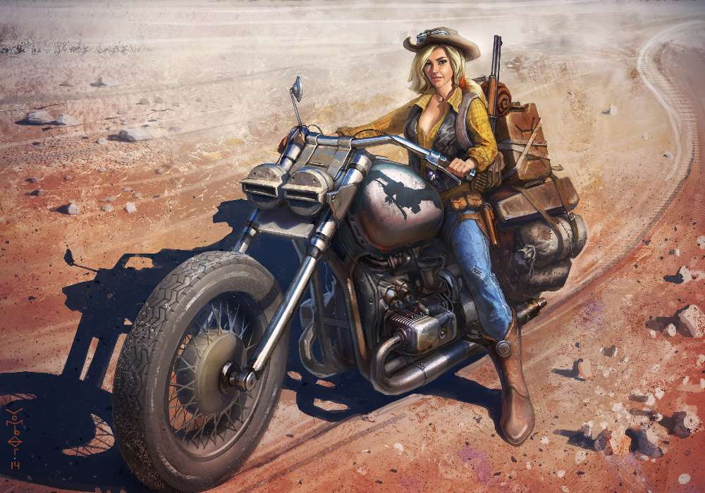 Mooie cowgirl op een mechanisch "paard", maar cool online puzzel