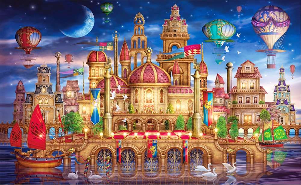 Luftballons über der Stadt Online-Puzzle