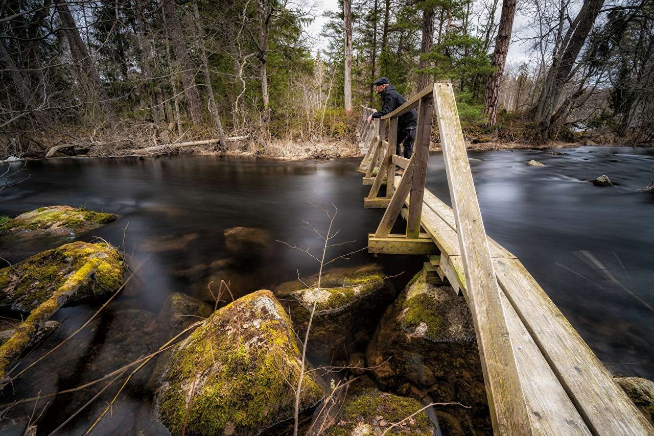 Un fiume e un ponte di legno come una passerella puzzle online