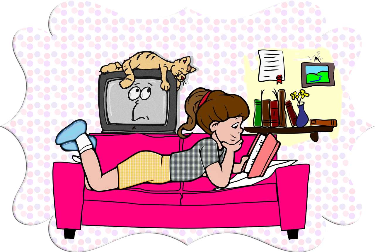 Petite fille avec un livre puzzle en ligne