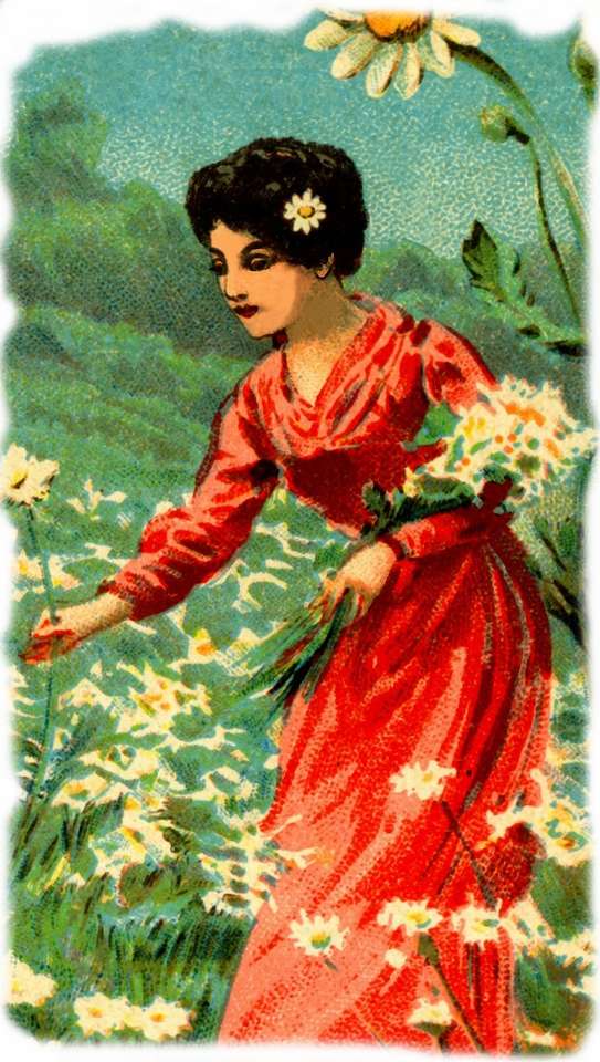 Жінка збирає квіти пазл онлайн