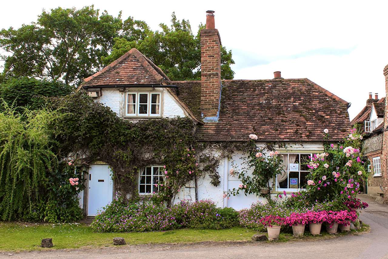 Inglaterra- Casas en el pequeño pueblo de Turville con encanto rompecabezas en línea
