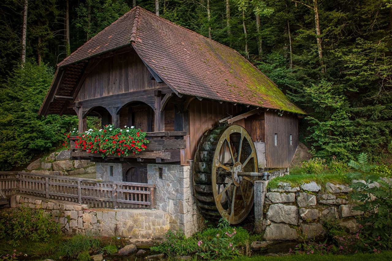 De bosbouwmolen van Duitsland in Hofstetten dichtbij Haslach legpuzzel online
