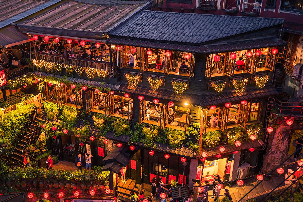 Taiwan-Teehaus in Taipei am Abend Puzzlespiel online