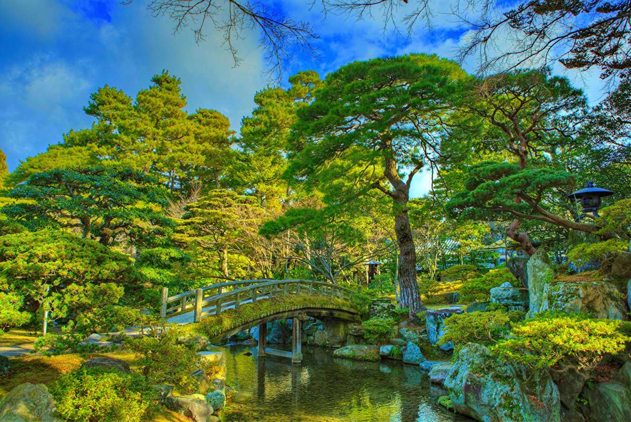 Китай- Киото- мост в парка при Двореца онлайн пъзел