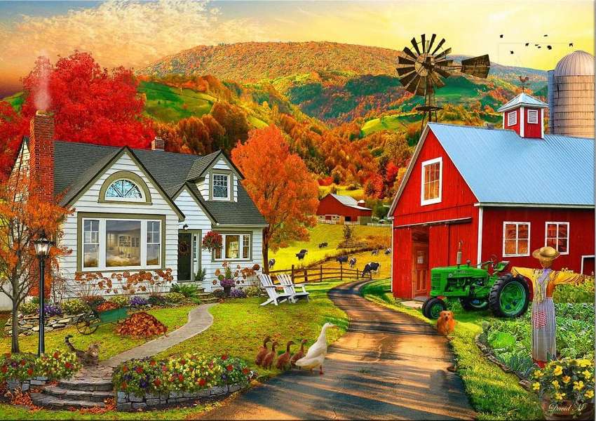 Schönes ruhiges Bauernhaus in der Sonne Online-Puzzle