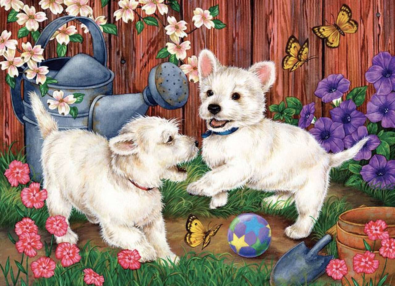 Fröhliche weiße Terrierwelpen Puzzlespiel online