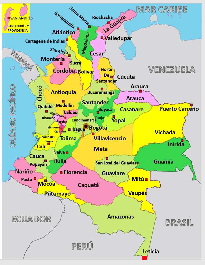 πολιτικός χάρτης της Κολομβίας παζλ online