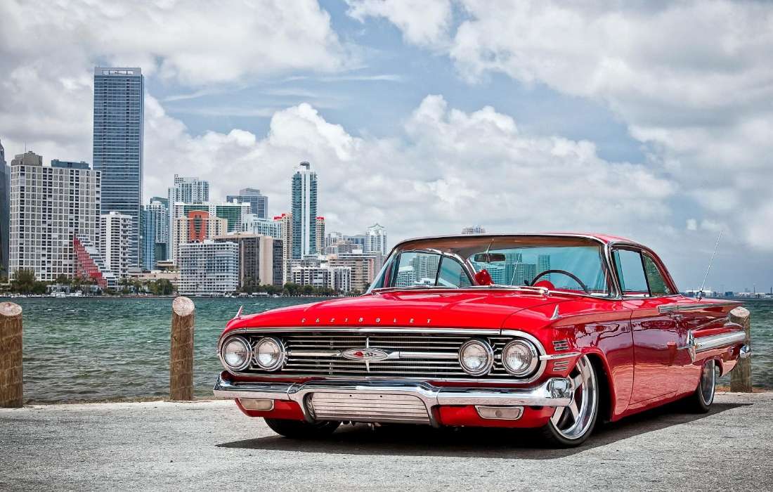 Κόκκινο δροσερό Chevrolet Impala 1969 παζλ online