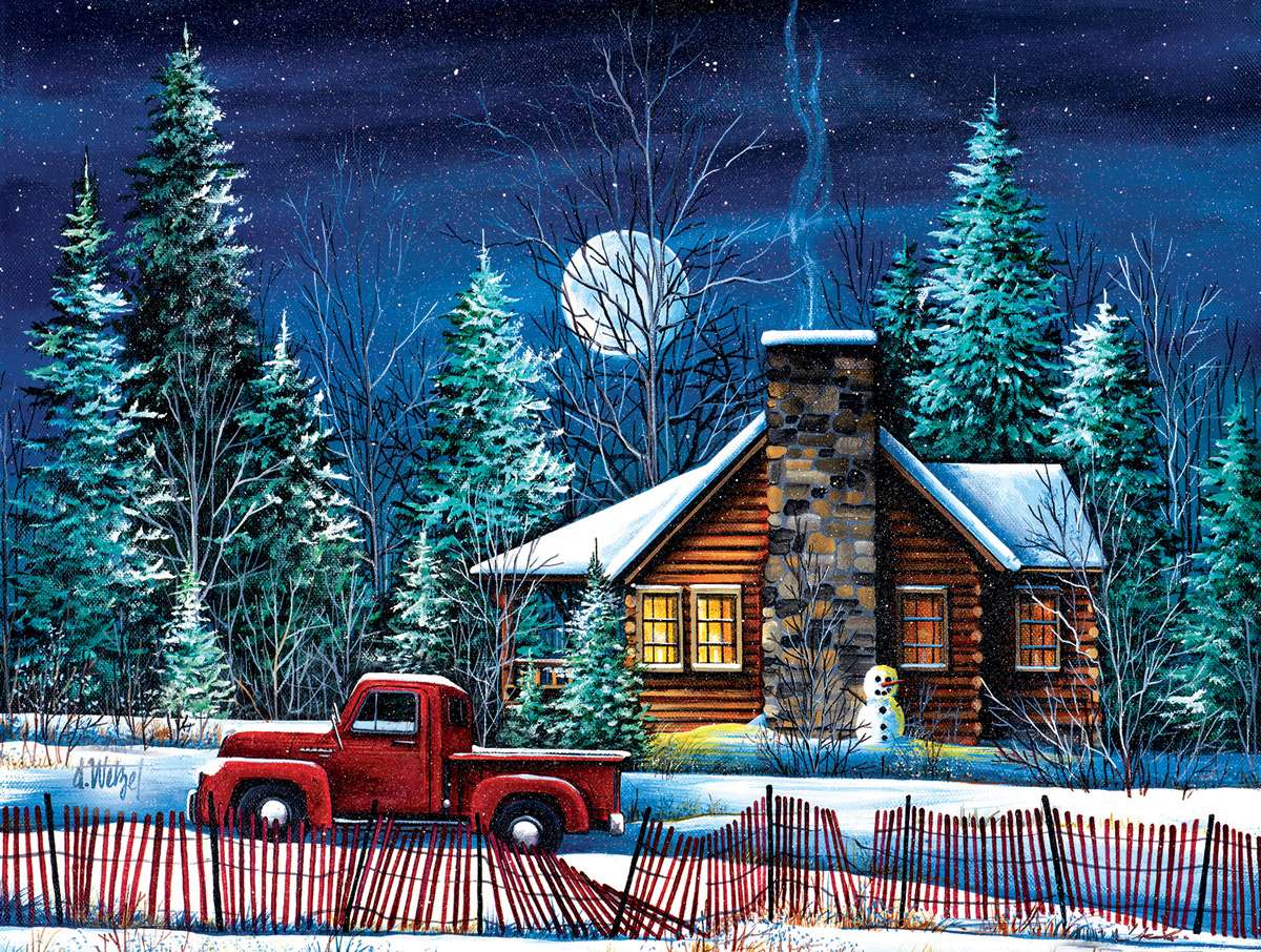 Full moon, winter and silent starry night jigsaw puzzle online