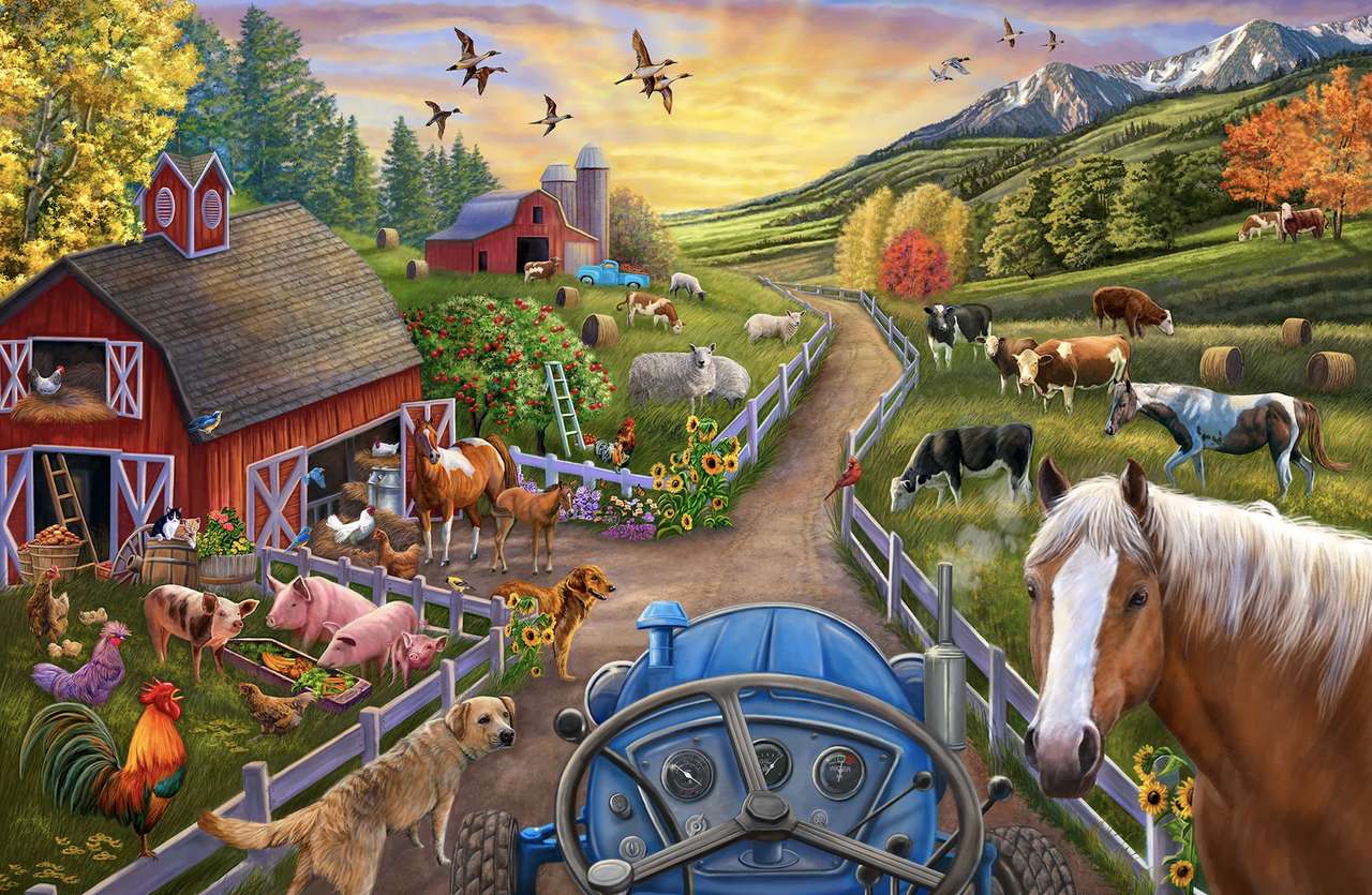Život zvířat na venkovské dobře udržované farmě online puzzle