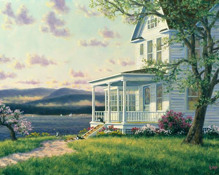 Bílý dřevěný dům s verandou skládačky online