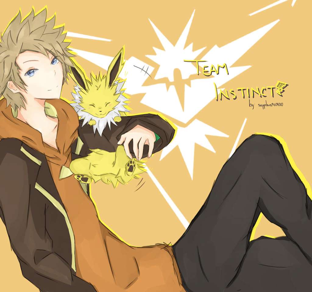 Team Instinct Leader Spark and his Jolteon jigsaw puzzle online