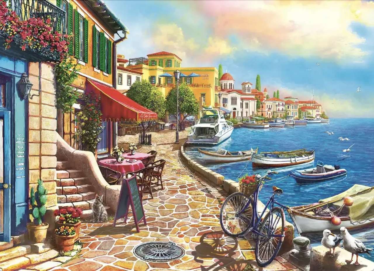 Romantische zonnige strandboulevard aan de oceaan online puzzel