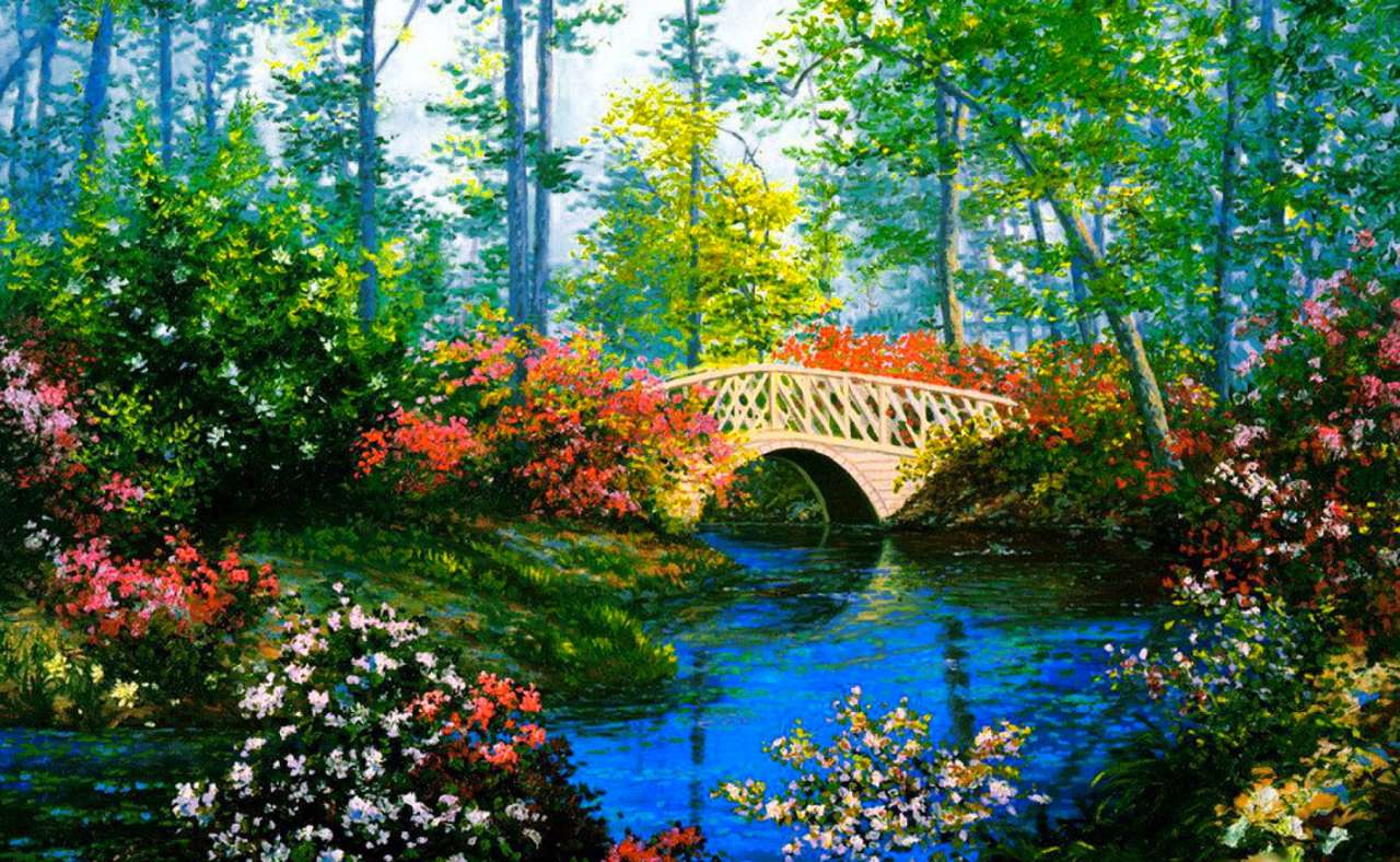 Un puente encantador en un jardín de verano rompecabezas en línea