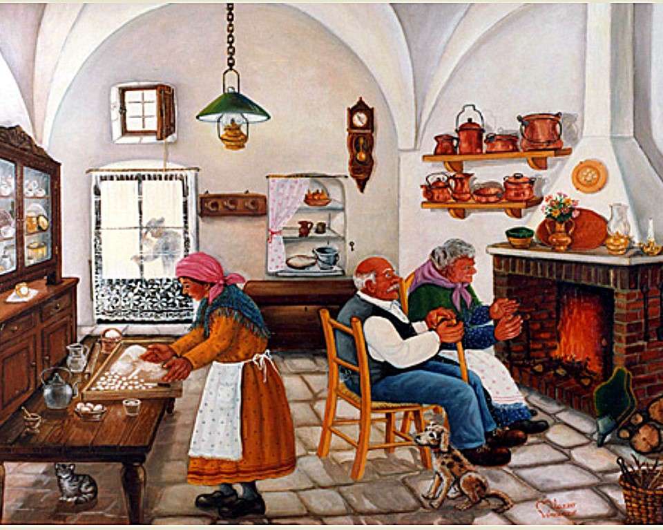 暖炉のそばにいる祖父母 オンラインパズル