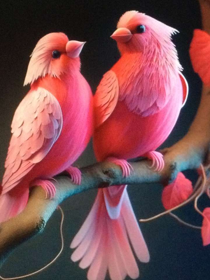 Δύο ροζ πουλιά σε έναν κλάδο παζλ online