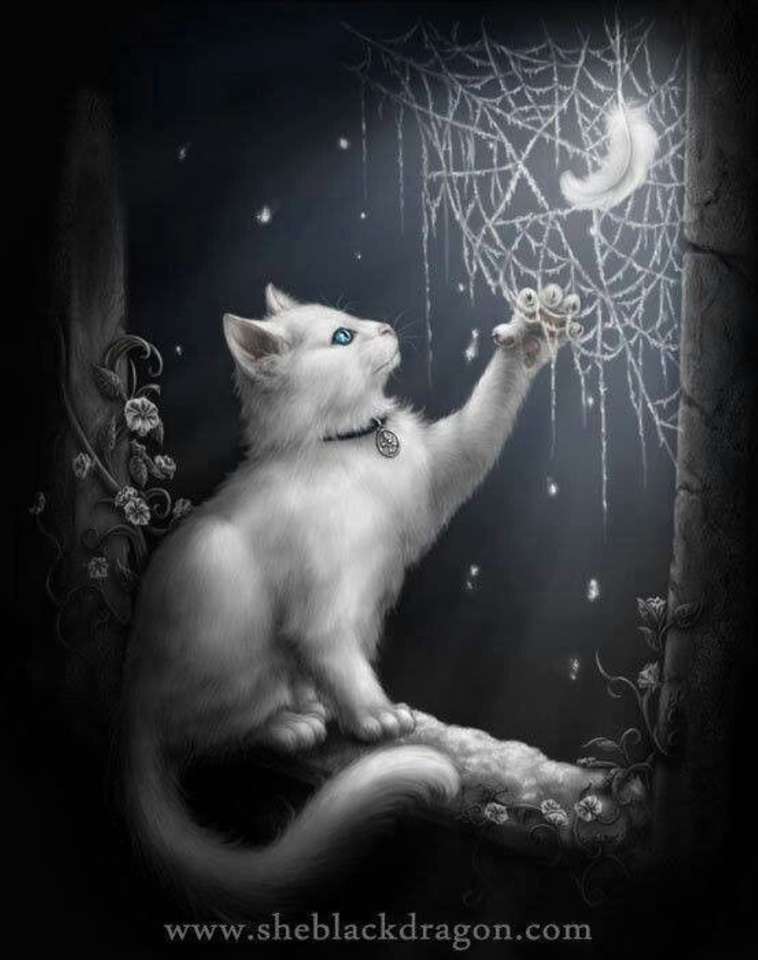 vit katt och drömfångare Pussel online