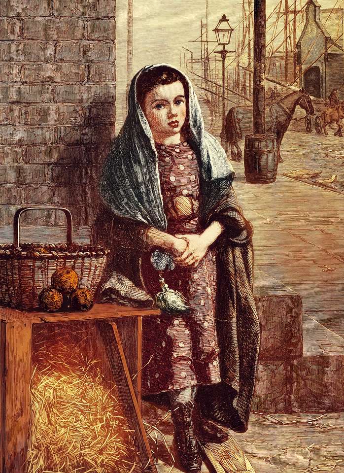 Una niña vendiendo manzanas. rompecabezas en línea