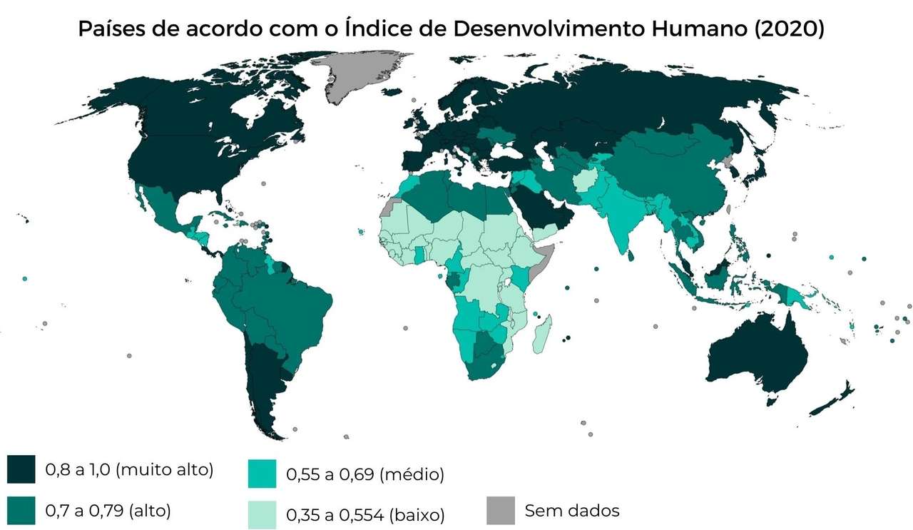 Países de acordo com o IDH puzzle online