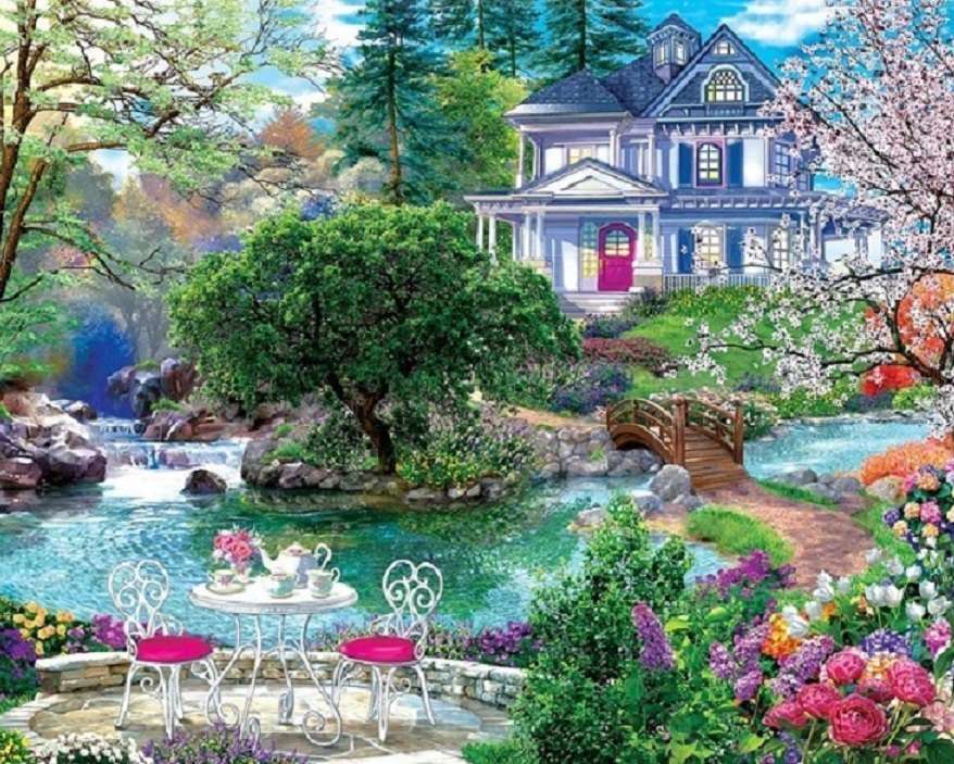Красиво имение сред цветя онлайн пъзел