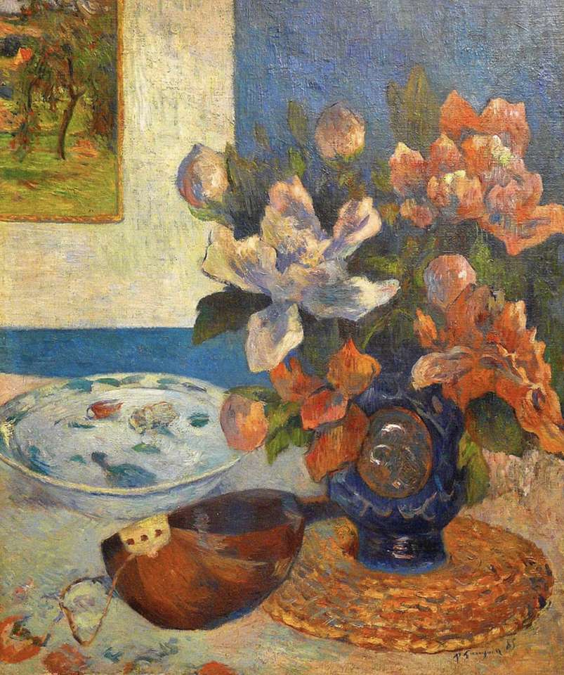 Zátiší s pivoňkami a mandolínou. Gauguin online puzzle