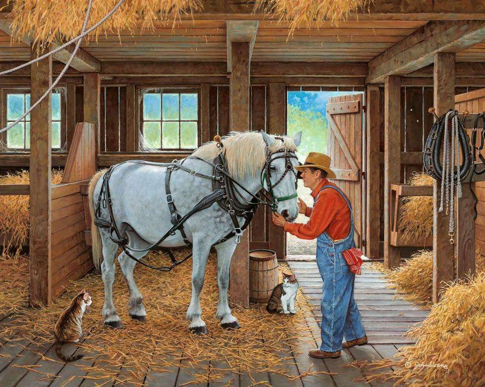 In de stal met een paard legpuzzel online