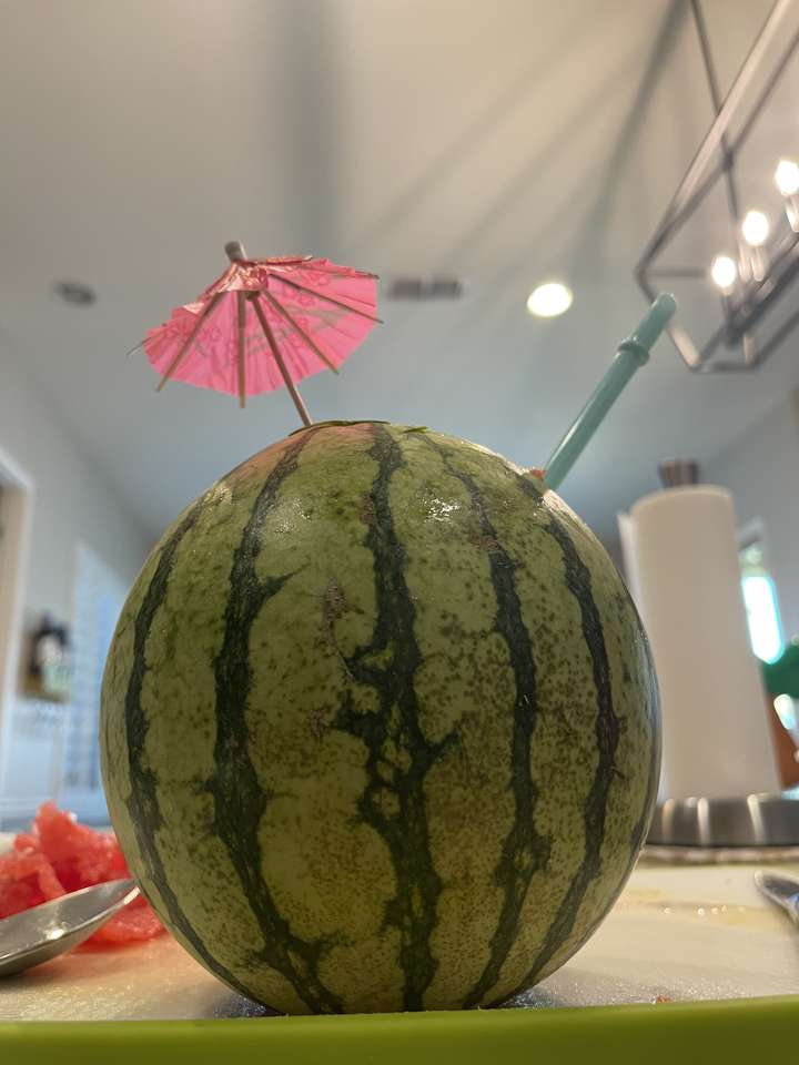 Vattenmelon med sugrör pussel på nätet