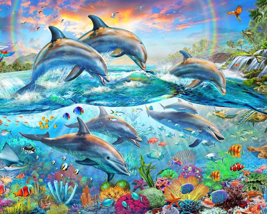 Recife de coral com golfinhos puzzle online