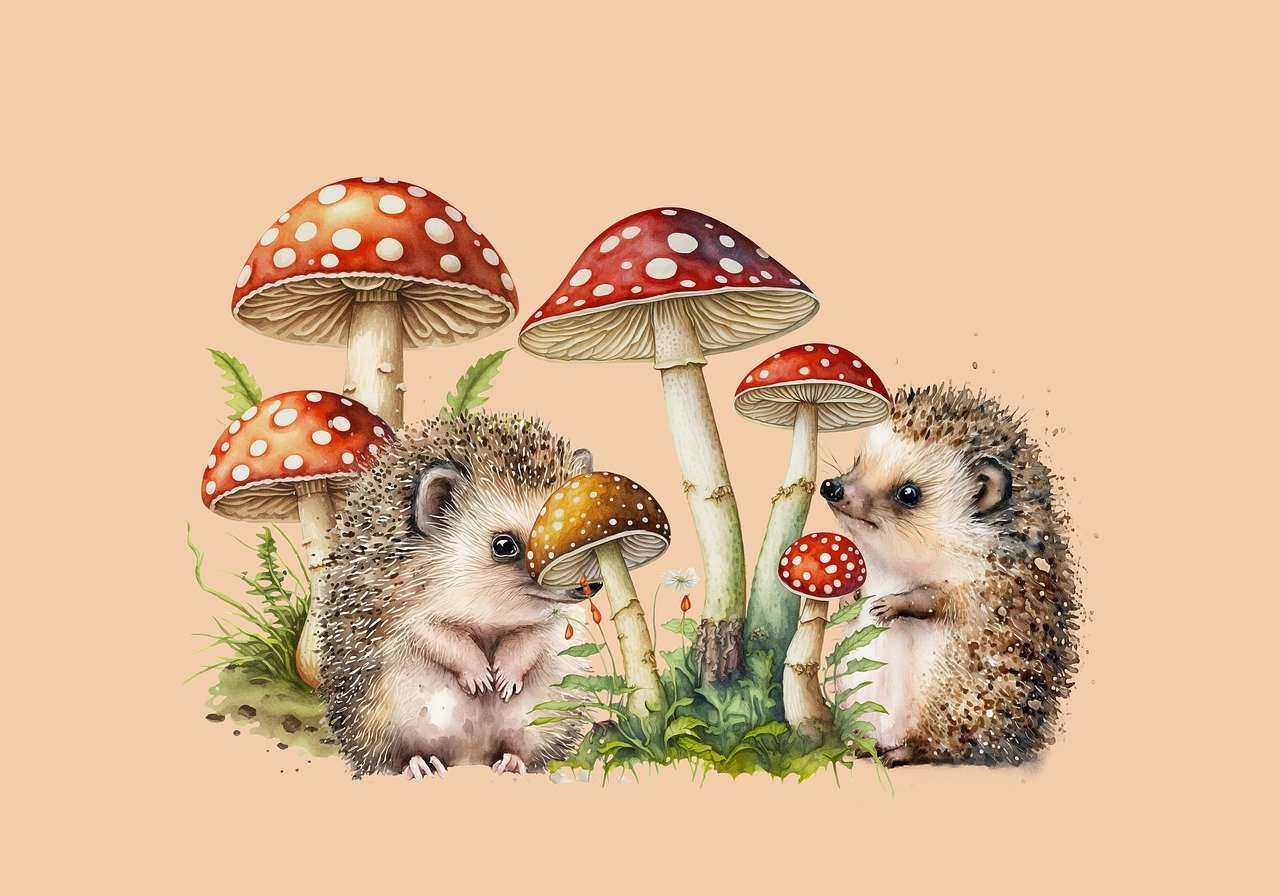 Hedgehogs and toadstools jigsaw puzzle online