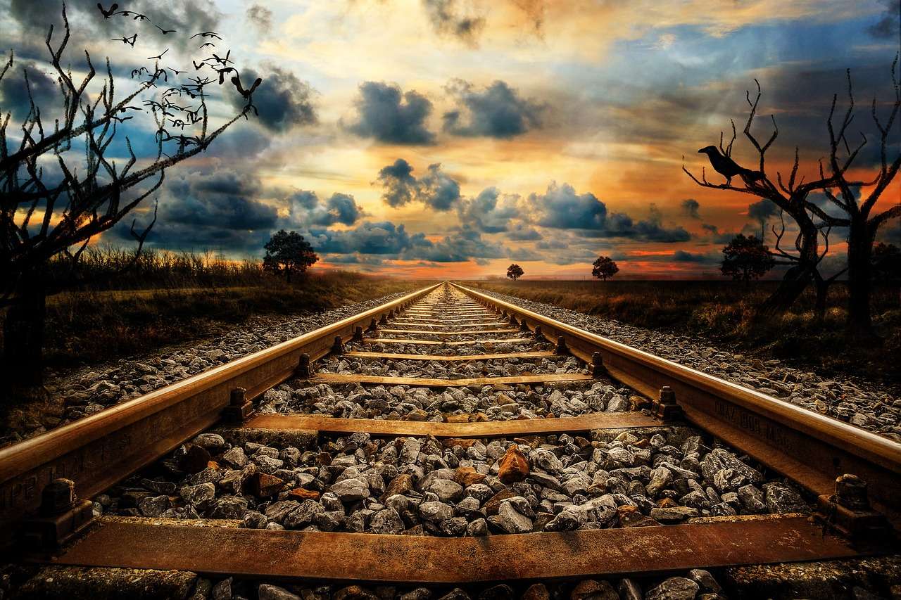 Tracks at sunset jigsaw puzzle online